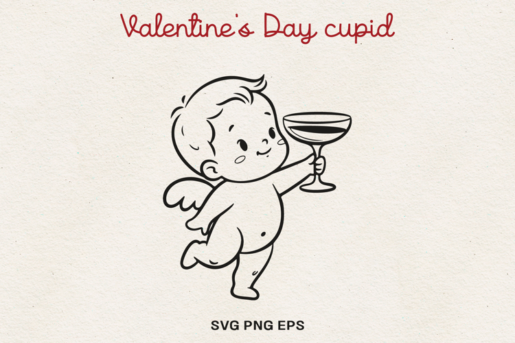 Valentine’s Day Cupid Illustration|Cute Love Angel Line Art.