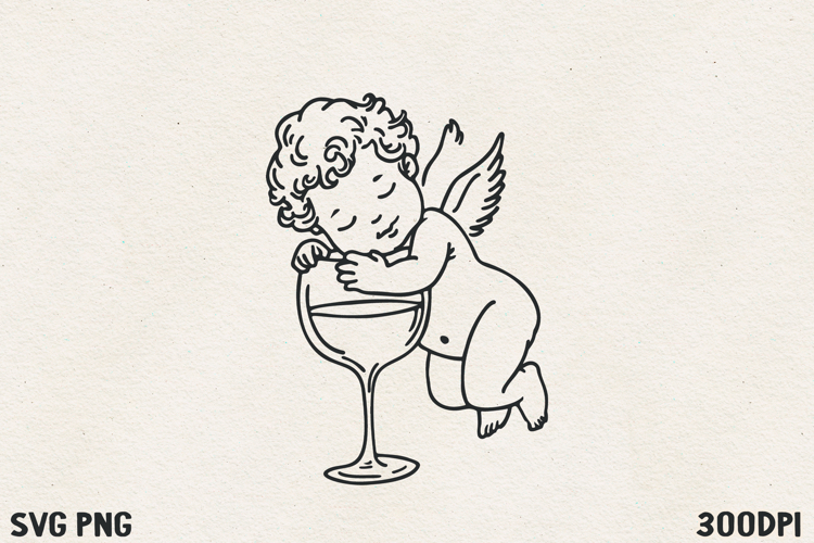 Cupid with Wine Glass SVG PNG | Funny Valentine Angel