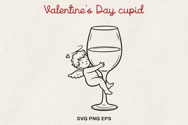 Valentine’s Day Cupid Illustration|Cute Love Angel Line Art.
