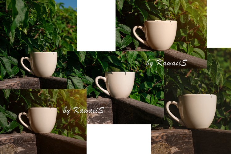 5 Photos Set White Cup Mockup Tea Coffee Mug TemplateOutdoor example image 1