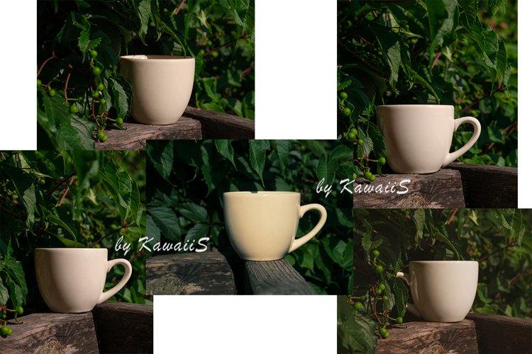 5 Photos Set White Cup Mockup Tea Coffee Mug TemplateOutdoor