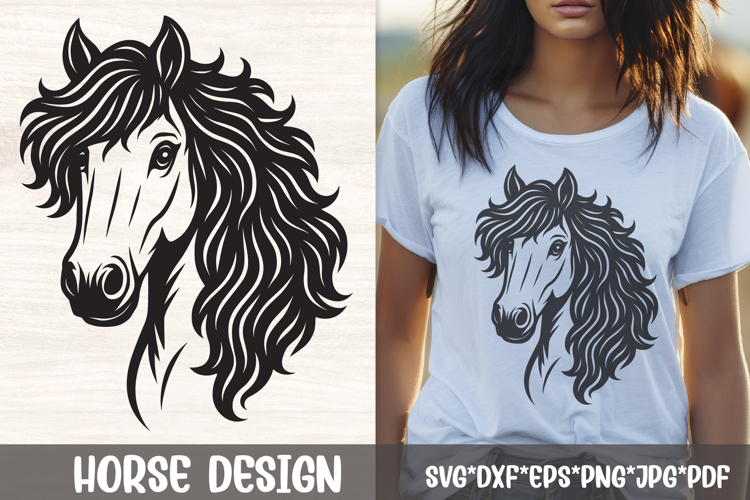 Curly Mane Horse Head SVG | Western Line Art Design