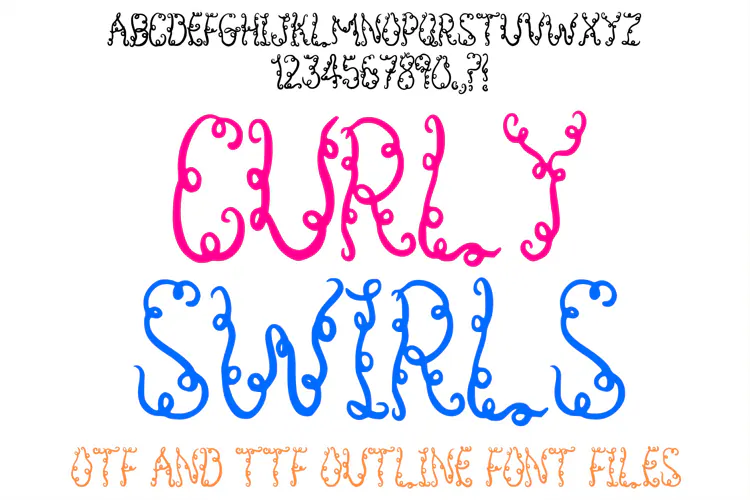 Curly Swirls ABC Font Hand Drawn Letters Alphabet OTF TTF