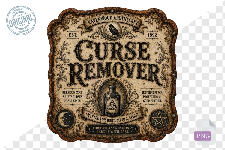 Curse Remover Vintage Apothecary Potion Label PNG