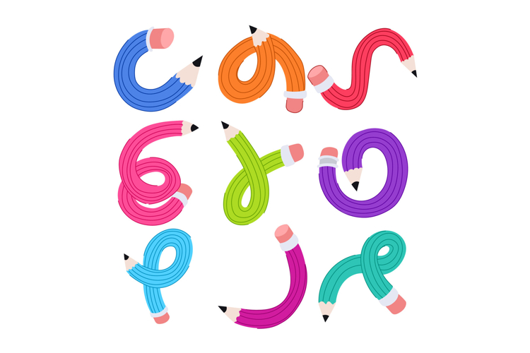 Colorful pencils curving bending and twisting as creative st