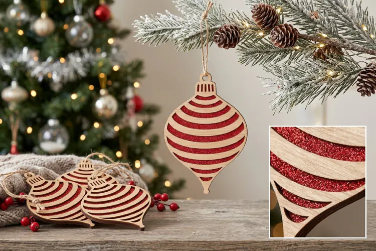 Curved Stripes Christmas Ornament SVG Wood Laser Cut