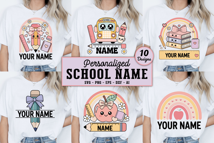 Custom School Name SVG Bundle | Personalized School Name Tag