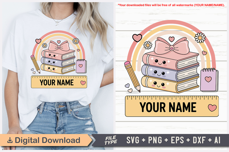 Custom Books Name Label SVG | Back to School Name Tag