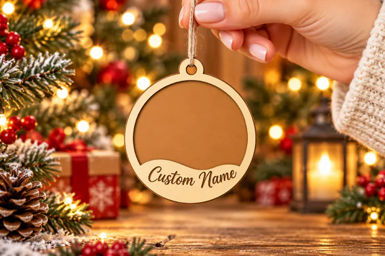 Custom Name Christmas Bauble SVG, Layered Laser Cut Wood