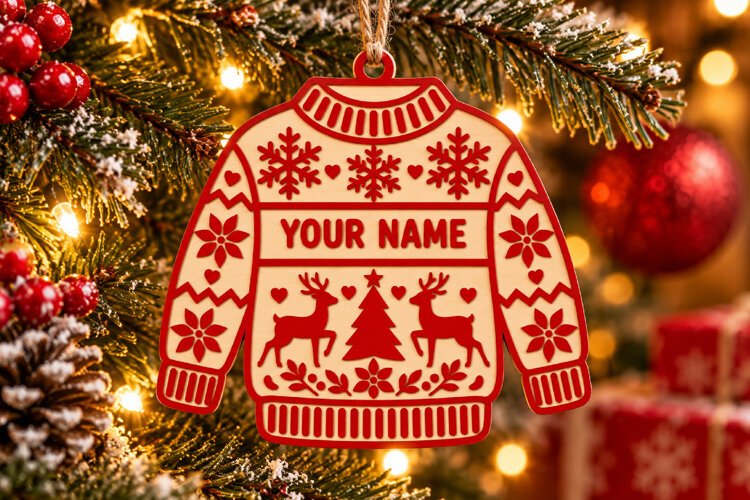 Custom Name Christmas Ornament SVG, Laser Cut Sweater SVG example image 1