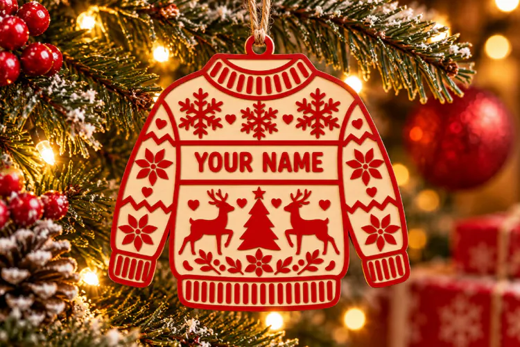 Custom Name Christmas Ornament SVG, Laser Cut Sweater SVG