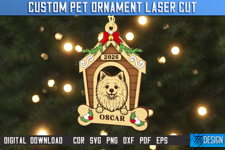 Dog Ornament Laser Cut|Christmas Tree Toy|Dog Name Ornament