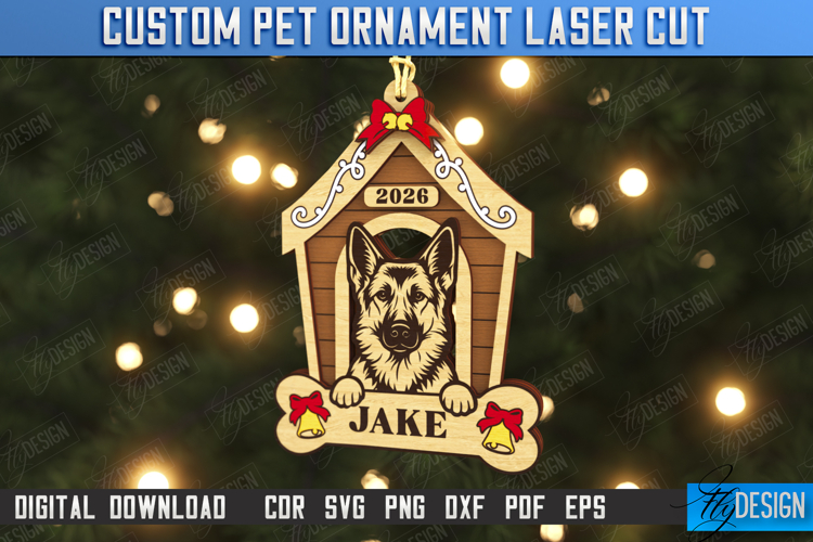 Dog Ornament Laser Cut|Christmas Tree Toy|Dog Name Ornament