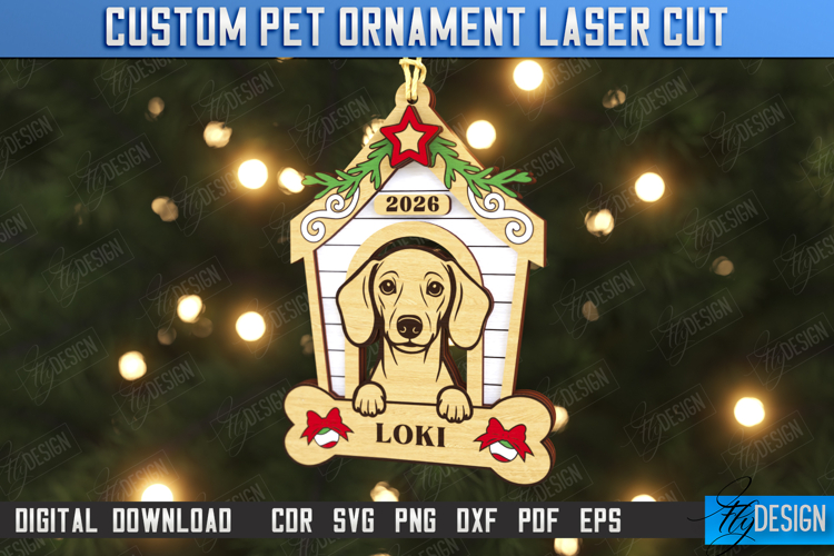 Dog Ornament Laser Cut|Christmas Tree Toy|Dog Name Ornament