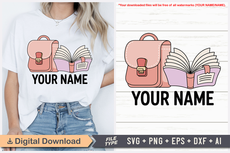 Custom School Bag and Book Name SVG | Custom School Name Tag