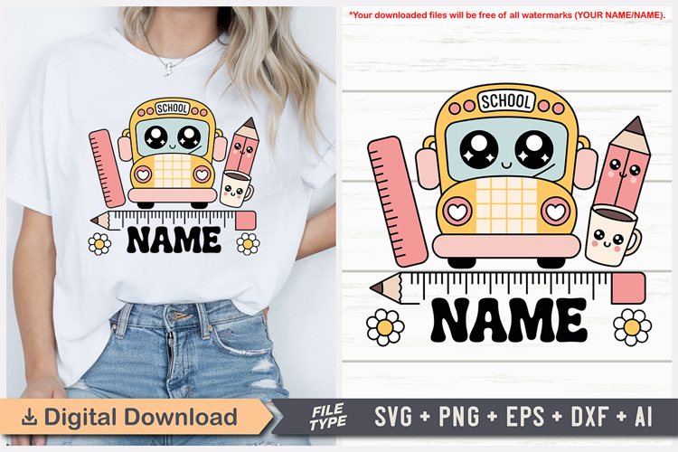 Custom School Bus Name Tag SVG | Back to School Name Tag