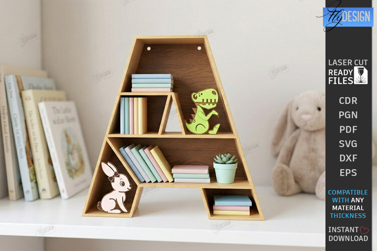 Wooden Letter Bookshelf Laser Cut | Wall Shelf | Home Decor example image 1