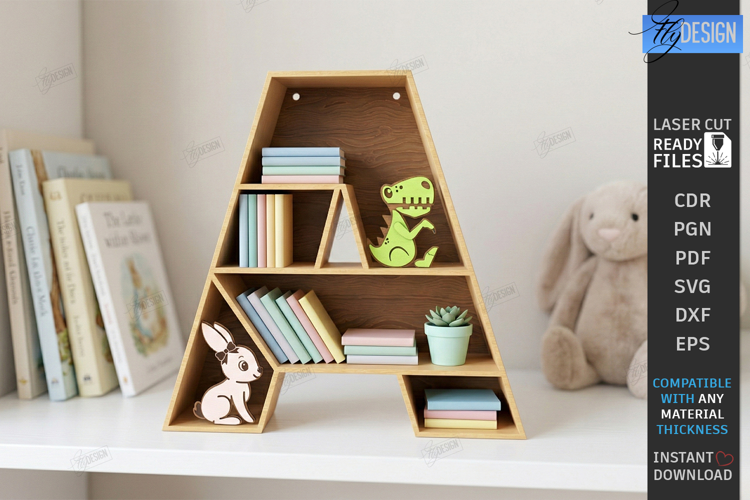 Wooden Letter Bookshelf Laser Cut | Wall Shelf | Home Decor