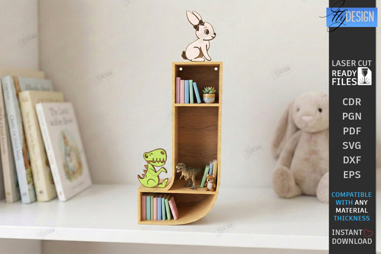 Wooden Letter Bookshelf Laser Cut | Wall Shelf | Home Decor example image 1