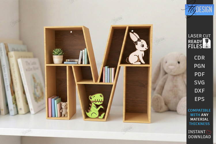 Wooden Letter Bookshelf Laser Cut | Wall Shelf | Home Decor