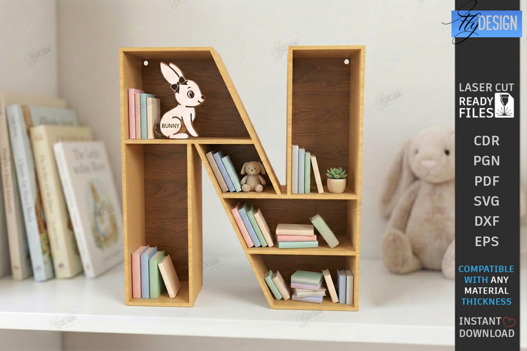 Wooden Letter Bookshelf Laser Cut | Wall Shelf | Home Decor