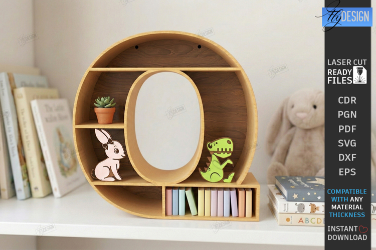 Wooden Letter Bookshelf Laser Cut | Wall Shelf | Home Decor