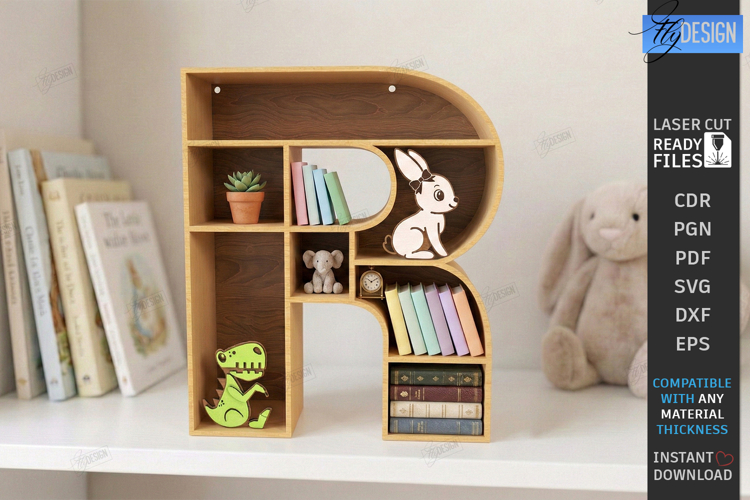 Wooden Letter Bookshelf Laser Cut | Wall Shelf | Home Decor