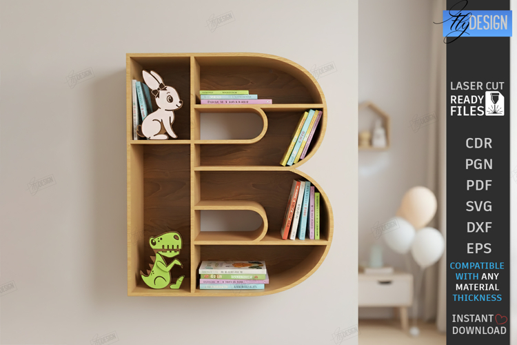 Wooden Letter Bookshelf Laser Cut | Wall Shelf | Home Decor