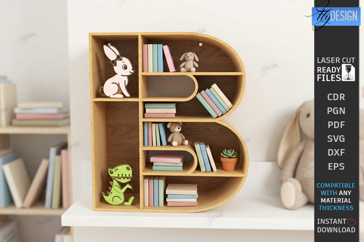 Wooden Letter Bookshelf Laser Cut | Wall Shelf | Home Decor
