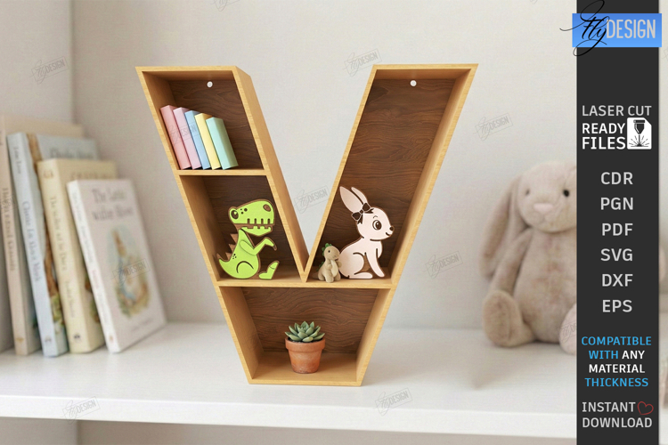 Wooden Letter Bookshelf Laser Cut | Wall Shelf | Home Decor