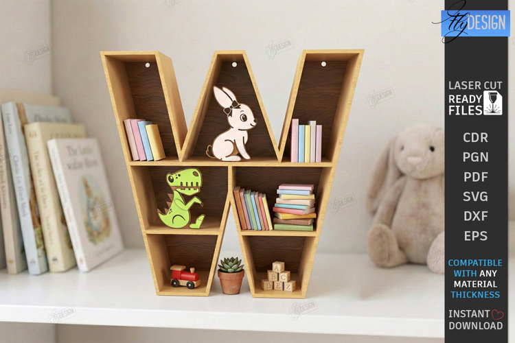Wooden Letter Bookshelf Laser Cut | Wall Shelf | Home Decor