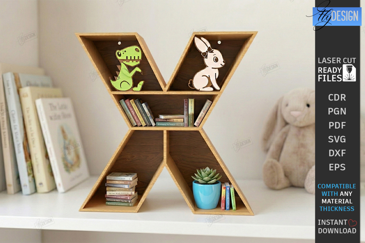 Wooden Letter Bookshelf Laser Cut | Wall Shelf | Home Decor