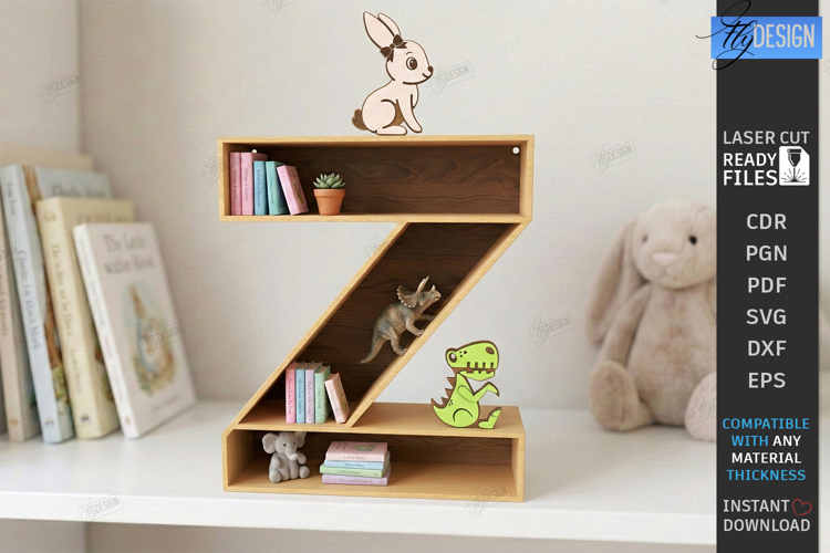 Wooden Letter Bookshelf Laser Cut | Wall Shelf | Home Decor