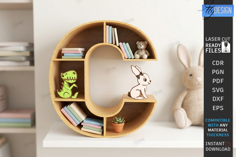 Wooden Letter Bookshelf Laser Cut | Wall Shelf | Home Decor