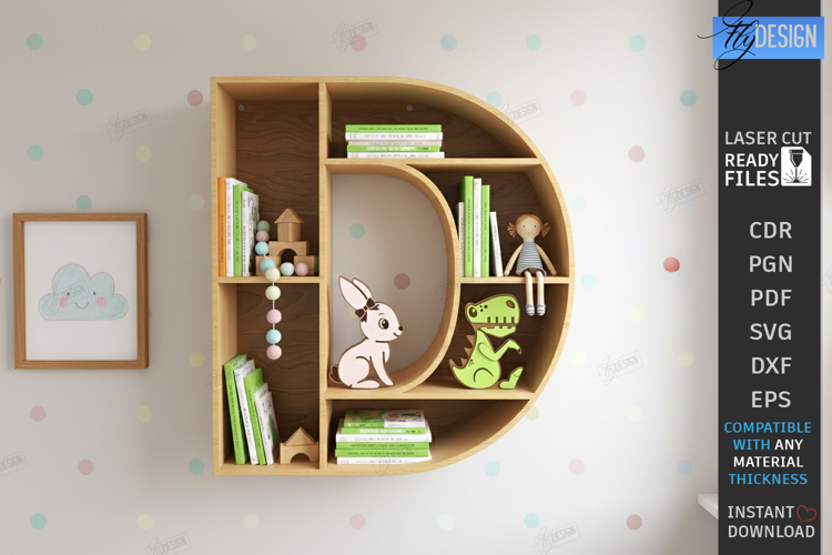Wooden Letter Bookshelf Laser Cut | Wall Shelf | Home Decor