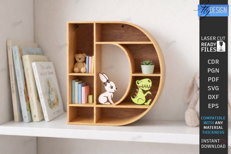 Wooden Letter Bookshelf Laser Cut | Wall Shelf | Home Decor