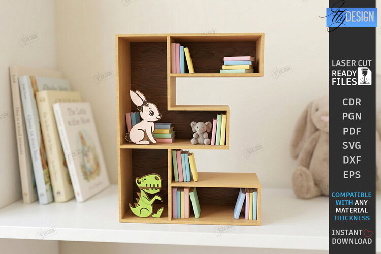 Wooden Letter Bookshelf Laser Cut | Wall Shelf | Home Decor example image 1