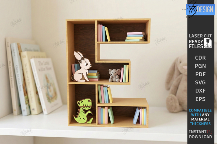 Wooden Letter Bookshelf Laser Cut | Wall Shelf | Home Decor