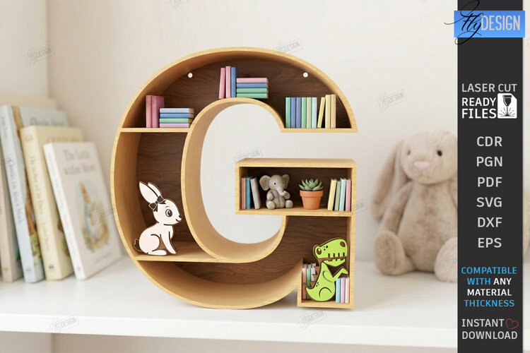 Wooden Letter Bookshelf Laser Cut | Wall Shelf | Home Decor example image 1