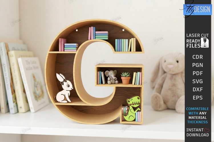 Wooden Letter Bookshelf Laser Cut | Wall Shelf | Home Decor