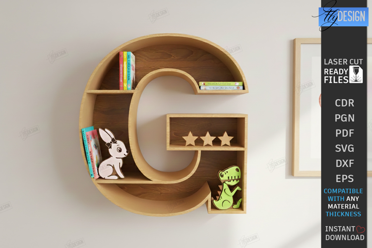 Wooden Letter Bookshelf Laser Cut | Wall Shelf | Home Decor