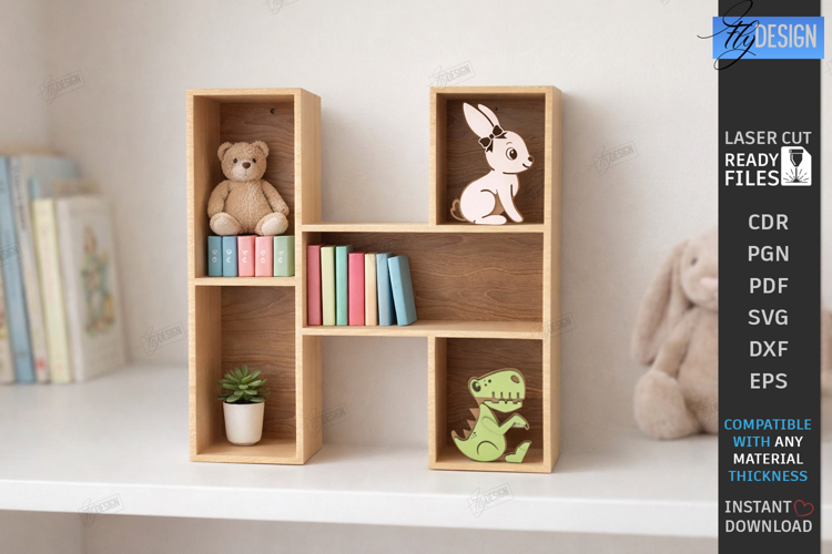 Wooden Letter Bookshelf Laser Cut | Wall Shelf | Home Decor