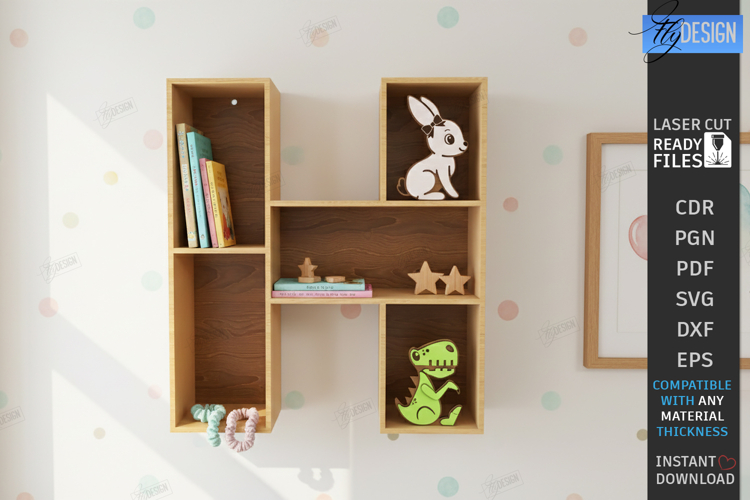 Wooden Letter Bookshelf Laser Cut | Wall Shelf | Home Decor