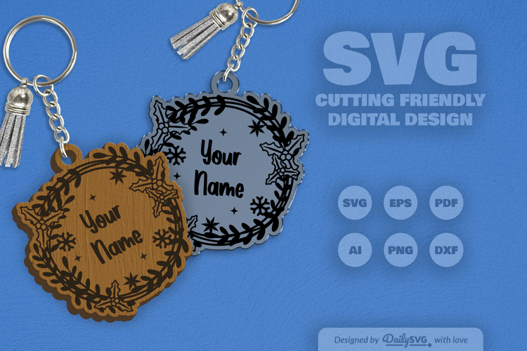 Customable Christmas Wreath Keychain SVG