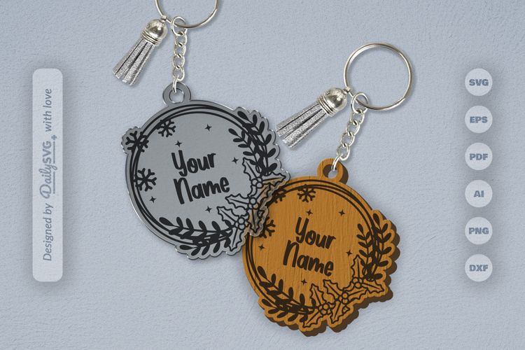 Customable Christmas Wreath Keychain SVG
