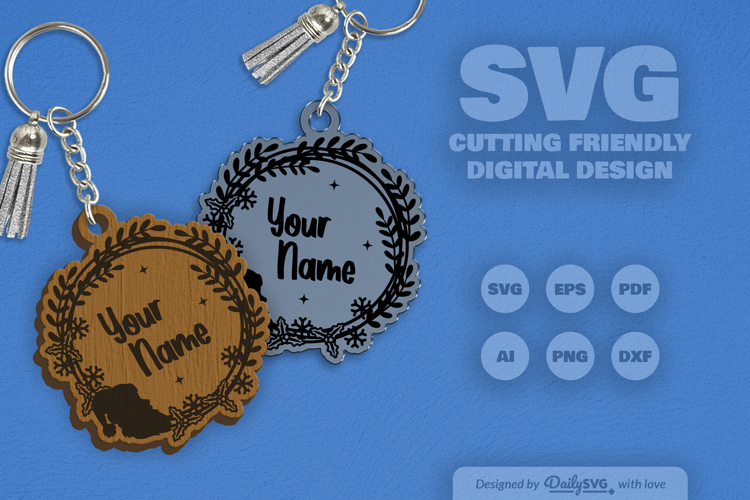 Customable Christmas Wreath Keychain SVG