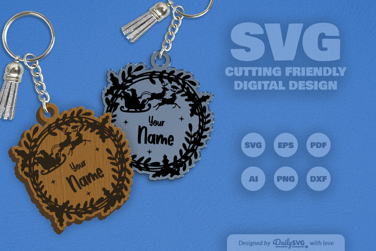 Customable Christmas Wreath Keychain SVG
