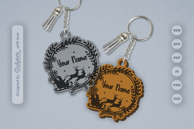 Customable Christmas Wreath Keychain SVG