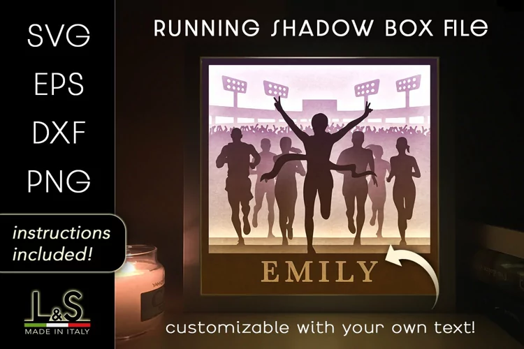 Customizable Woman Running Shadow Box Svg Design