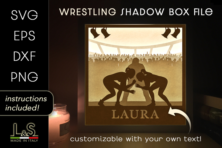 Customizable Wrestling Girls Shadow Box | Light Box Svg
